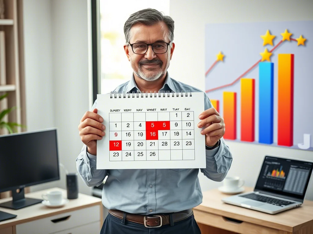 Um trabalhador segurando um calendário representando o seu saque aniversario